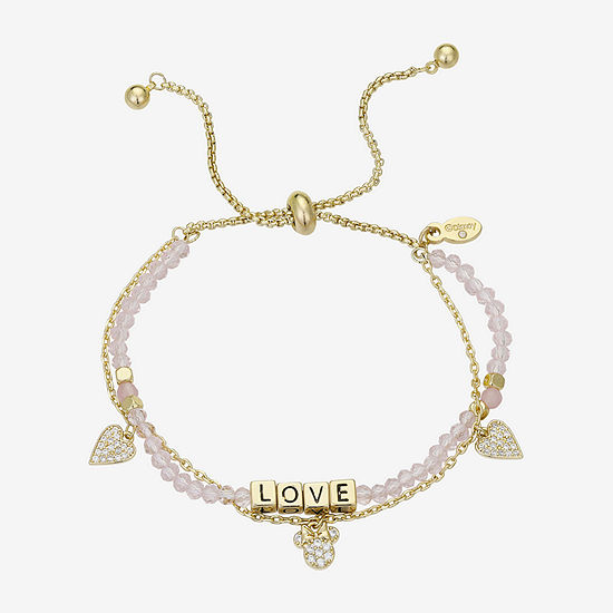 Disney Classics Love Gold Plate Over Brass Cubic Zirconia 8 1/2 Inch Link Minnie Mouse Bolo Bracelet