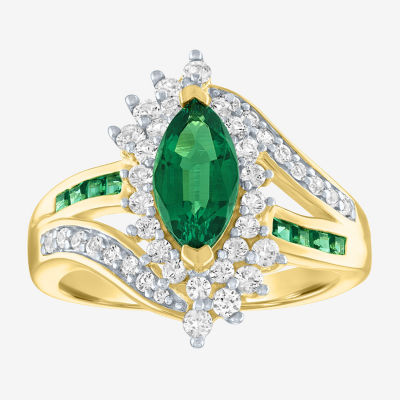 Womens Lab Created Green Emerald 14K Gold Over Silver Cocktail