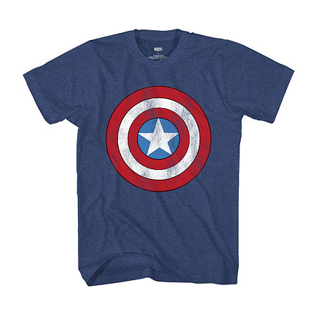 Novelty T-shirts Mens Crew Neck Short Sleeve Regular Fit Captain America Marvel Graphic T-shirt In Blue