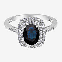 Womens Genuine Blue Sapphire 10K White Gold Oval Cocktail Ring