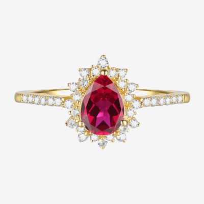 Womens 1/5 CT. T.W. Diamond & Lead Glass-Filled Red Ruby 10K Gold Pear Cocktail Ring