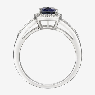 Womens 1/5 CT. Genuine Blue Sapphire 10K White Gold Oval Cocktail Ring