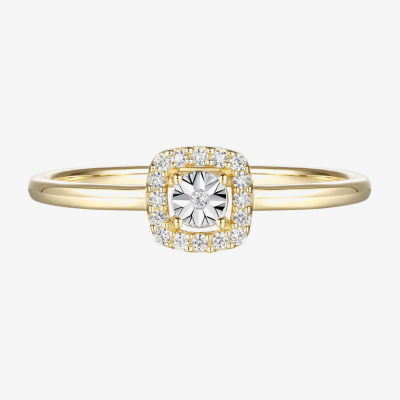 Womens 1/4 CT. T.W. Natural White Diamond 10K Gold Cushion Halo Cocktail Ring