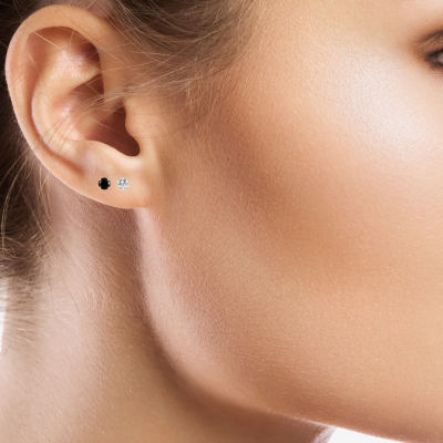 Womens Black Cubic Zirconia 14K Gold Round Earring Set