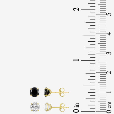 Womens Black Cubic Zirconia 14K Gold Round Earring Set