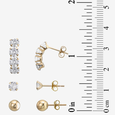 Womens Lab Created Cubic Zirconia 10K Gold Ball 3 Pair Earring Set
