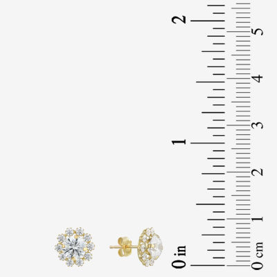 Cluster Flower Cubic Zirconia Stud Earrings 14K Gold