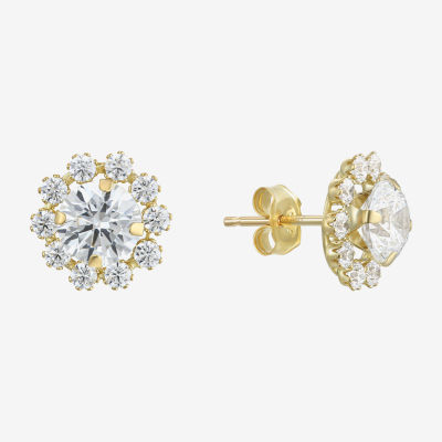 Cluster Flower Cubic Zirconia Stud Earrings 14K Gold