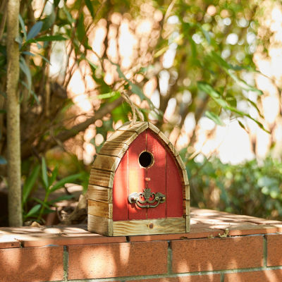 Glitzhome 8.5" Washed Red Distressed Outdoor Wooden Bird House