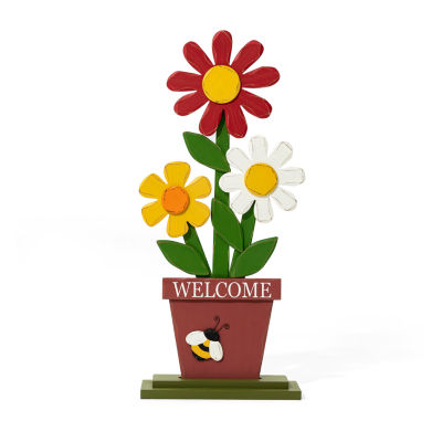 Glitzhome 30" Wooden Trio Flowers Porch Decor Outdoor Porch Sign