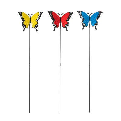 Glitzhome 22" Set Of 3 Metal Butterfly Pick Yard Stake, Color: Multi ...