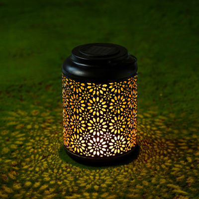 Glitzhome 8.75" Black Metal Solar Powered Decorative Lantern