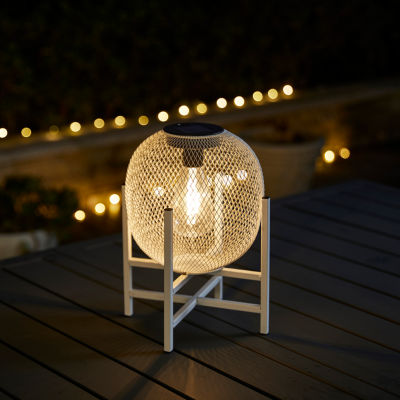 Glitzhome 11.5" White Metal Solar Decorative Lantern