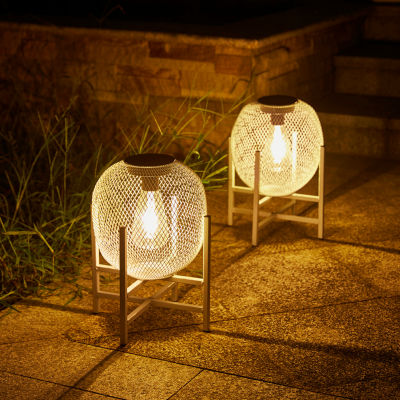 Glitzhome 11.5" White Metal Solar Decorative Lantern