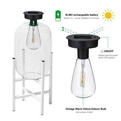 Glitzhome 14.25" White Metal Solar Decorative Lantern