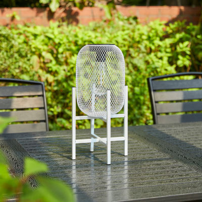 Glitzhome 14.25" White Metal Solar Decorative Lantern