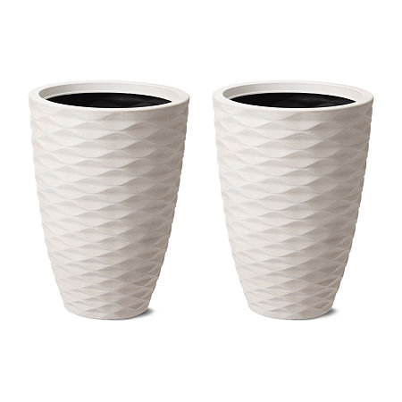 Glitzhome Set Of 2 Polyresin Planters, One Size, White