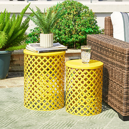 Glitzhome 2-pc. Patio Garden Metal Stool, One Size, Yellow