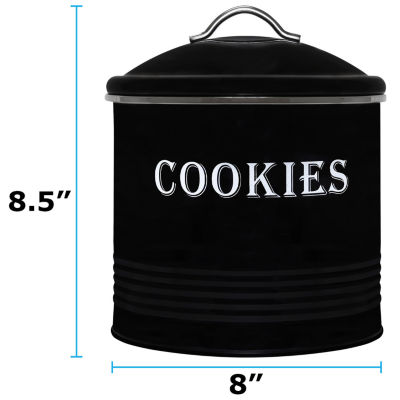 Blue Donuts Tin Black Cookie Jar Canister