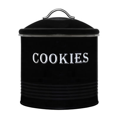 Blue Donuts Tin Black Cookie Jar Canister