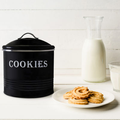 Blue Donuts Tin Black Cookie Jar Canister
