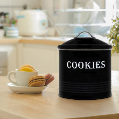 Blue Donuts Tin Black Cookie Jar Canister