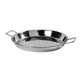 16 Inch Stainless Steel Frying Pan Paella Pan with 2 Sides Handles Wide and  Shallow Dimpled Surface and Flared Sides That Cook Food Fast Great for  Stovetop or O…