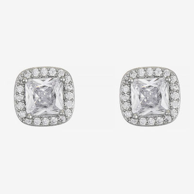 Monet Jewelry Silver Tone Halo Cubic Zirconia 10mm Stud Earrings