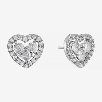 Monet Jewelry Silver Tone Halo Cubic Zirconia 11mm Heart Stud Earrings