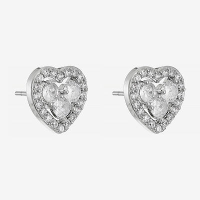 Monet Jewelry Silver Tone Halo Cubic Zirconia 11mm Heart Stud Earrings