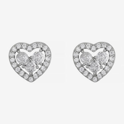 Monet Jewelry Silver Tone Halo Cubic Zirconia 11mm Heart Stud Earrings