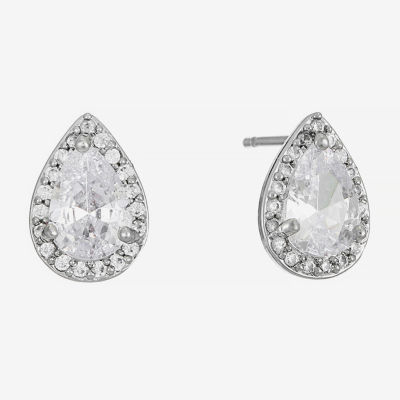 Monet Jewelry Silver Tone Halo Cubic Zirconia 11mm Stud Earrings
