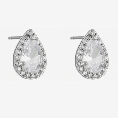 Monet Jewelry Silver Tone Halo Cubic Zirconia 11mm Stud Earrings