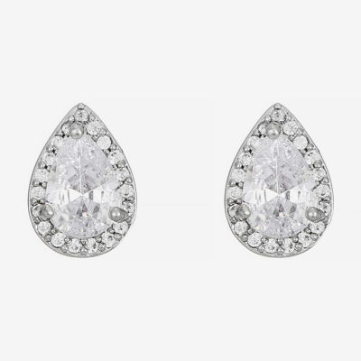 Monet Jewelry Silver Tone Halo Cubic Zirconia 11mm Stud Earrings