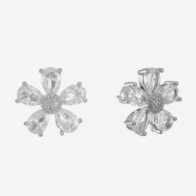 Monet Jewelry Silver Tone Cubic Zirconia 14mm Flower Stud Earrings