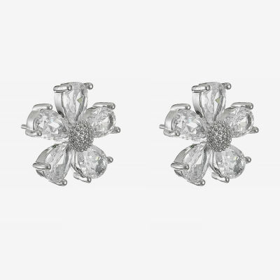 Monet Jewelry Silver Tone Cubic Zirconia 14mm Flower Stud Earrings