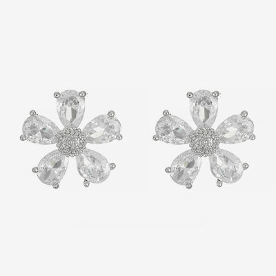 Monet Jewelry Silver Tone Cubic Zirconia 14mm Flower Stud Earrings