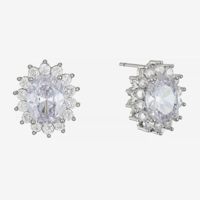 Monet Jewelry Silver Tone Halo Cubic Zirconia 14mm Oval Stud Earrings