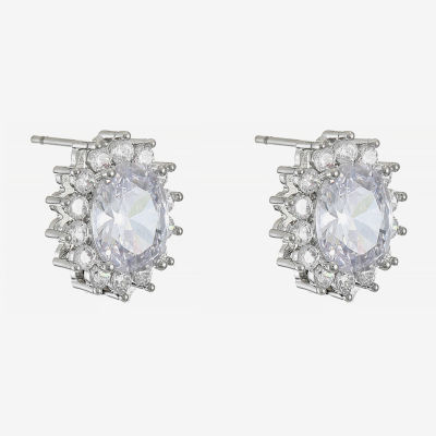 Monet Jewelry Silver Tone Halo Cubic Zirconia 14mm Oval Stud Earrings