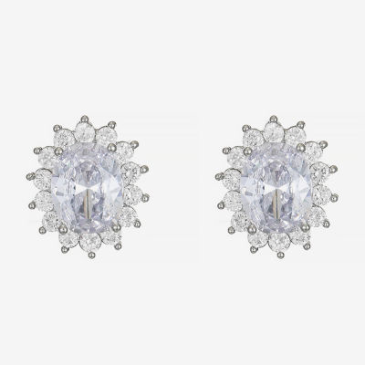 Monet Jewelry Silver Tone Halo Cubic Zirconia 14mm Oval Stud Earrings