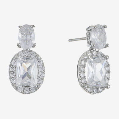 Monet Jewelry Silver Tone Cubic Zirconia Oval Drop Earrings