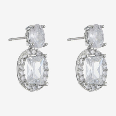 Monet Jewelry Silver Tone Cubic Zirconia Oval Drop Earrings