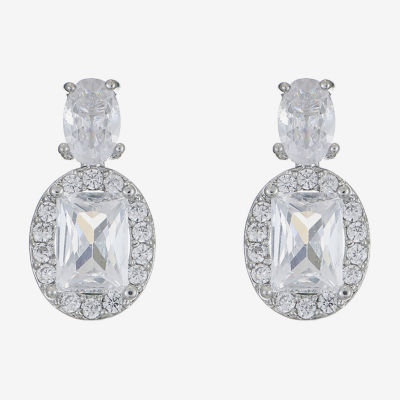 Monet Jewelry Silver Tone Cubic Zirconia Oval Drop Earrings