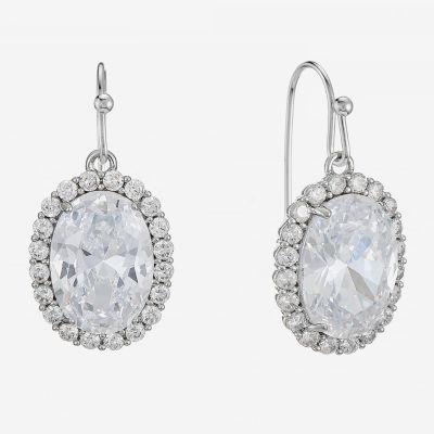 Monet Jewelry Silver Tone Halo Cubic Zirconia Oval Drop Earrings