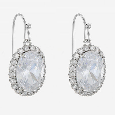 Monet Jewelry Silver Tone Halo Cubic Zirconia Oval Drop Earrings