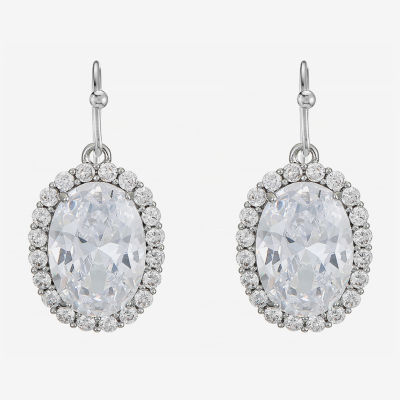 Monet Jewelry Silver Tone Halo Cubic Zirconia Oval Drop Earrings