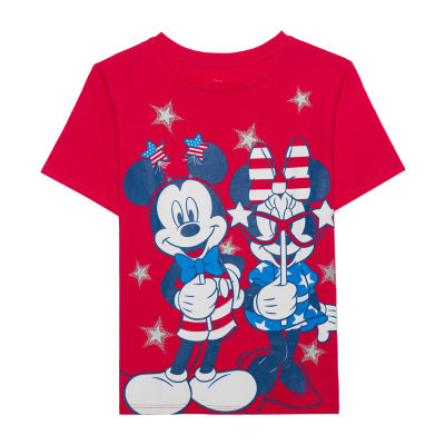 Disney Collection Little & Big Girls Crew Neck Short Sleeve Mickey Mouse Minnie Graphic T-Shirt