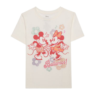 Disney Collection Little & Big Girls Crew Neck Short Sleeve Mickey Mouse Minnie Graphic T-Shirt