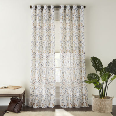 Fieldcrest Arden Vine Floral Print Sheer Grommet Top Single Curtain Panel