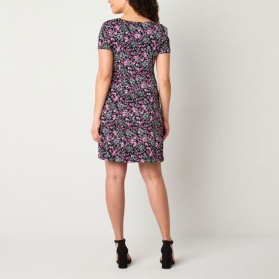 Connected Apparel Short Sleeve Floral Fit + Flare Dress